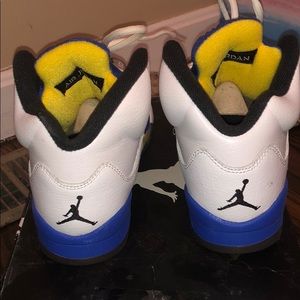 Jordan Shoes - Retro Jordan 5s in White/Varsity Royal Blue/Yellow Jordan Shoes - Retro Jordan 5s in White/Varsity Royal Blue/Yellow